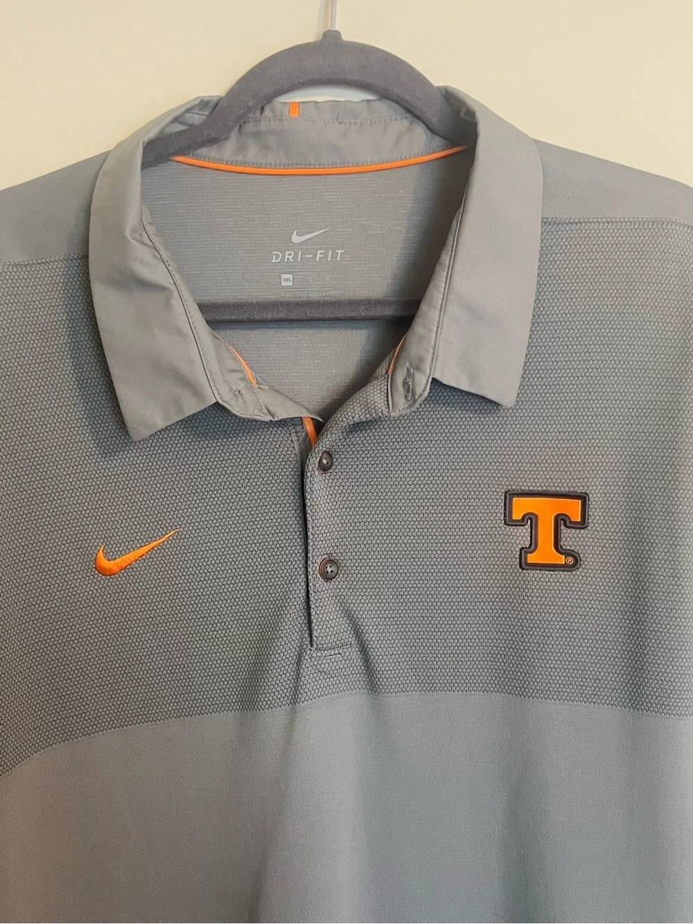Nike Men’s Gray Dri-FIT Polo with Orange University Tennessee Logo